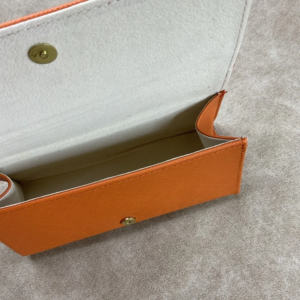 Tory Burch Sunglasses Glasses Semi-hard Case Orange Saffiano Leather Magnet Snap